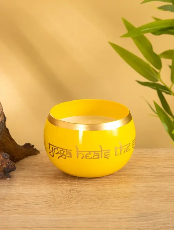 Свеча в чаше Yoga heal the soul жёлтая, соевый воск 200 гр 8,5х7 см