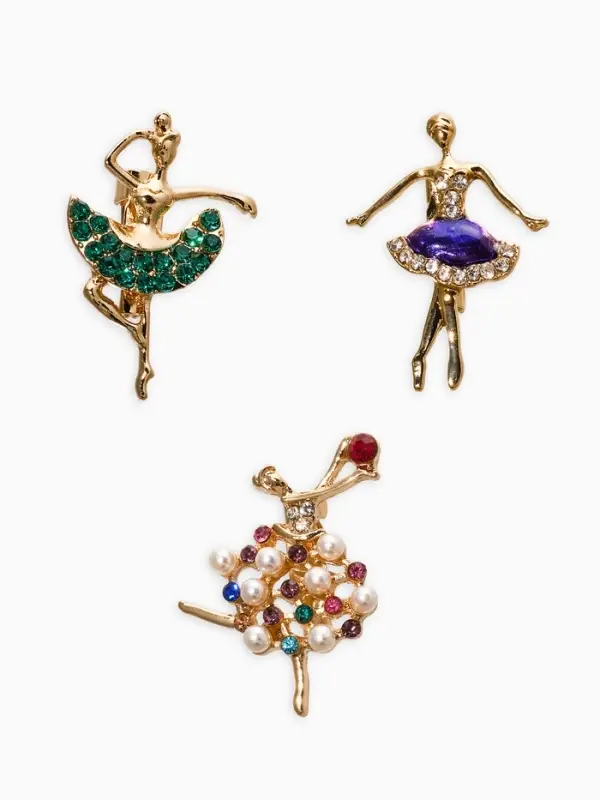 Броши "Балеринки" (набор 3шт), цвет микс в золоте