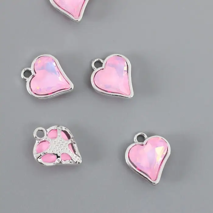 Декор для творчества металл, страз "Сердечко" розовый 1,6х1,4 см