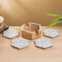 Подставка под горячее (набор 4 шт) "Оттенки сирени" дерево манго 15х13х5 см