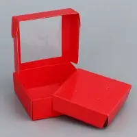 Коробка для бижутерии с PVC окном 8&times;8&times;3 см, красный