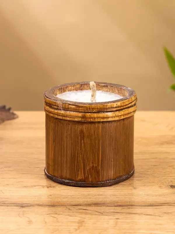 Свеча в бамбуке, 7х7х6 см, 100 мл, цв. бежевый