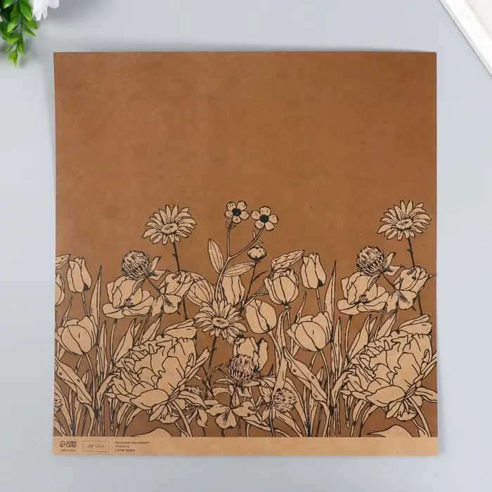 Бумага для скрапбукинга двусторонняя крафт "Какао и цветы" плотность 180 гр 30,5х32 см