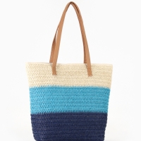 Сумка пляжная Полосы, 47*12*35, отд на молнии, подкладка, беж/синий