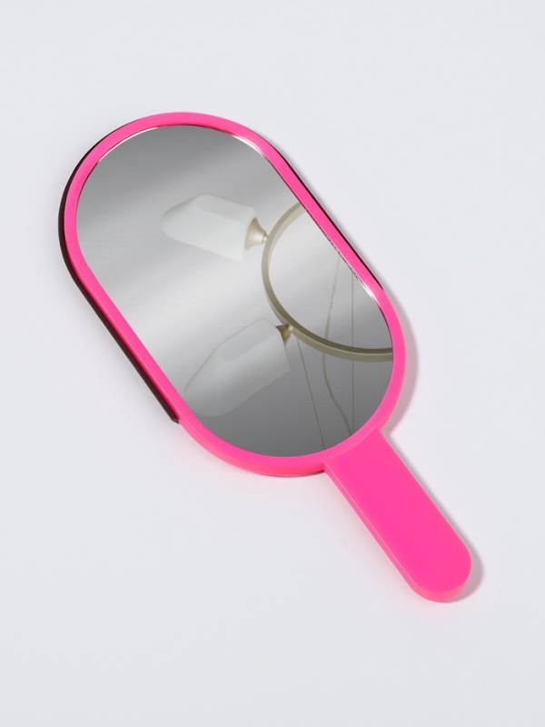 Зеркало с ручкой (1) б/увел 6,7*12/7,8*18см МОРОЖЕНОЕ пластик розовый пакет QF