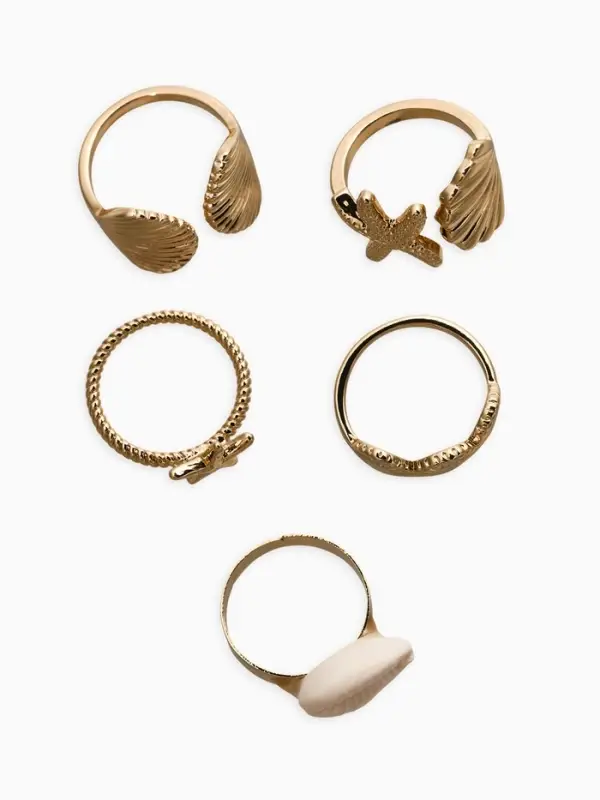 Набор колец 5 шт "Новый стиль" море, размер МИКС, цвет белый в золоте