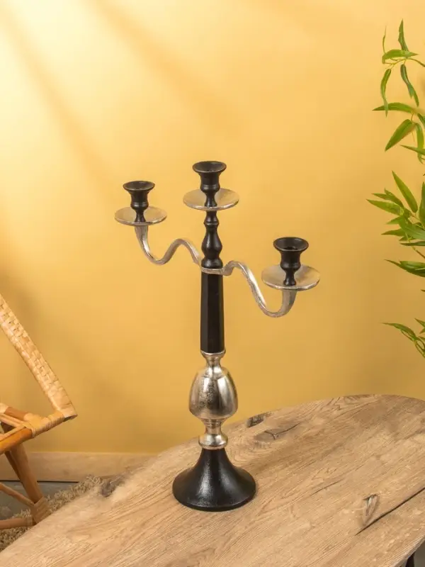 Подсвечник канделябр  на 3 свечи "Тёмная Вуаль" алюминий 46х15х62 см