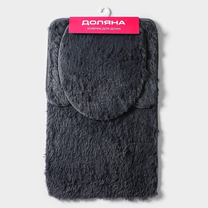 Набор ковриков для ванной и туалета Доляна &laquo;Пушистик&raquo;, 3 шт, 40&times;44, 40&times;50, 50&times;80 см, цвет серый