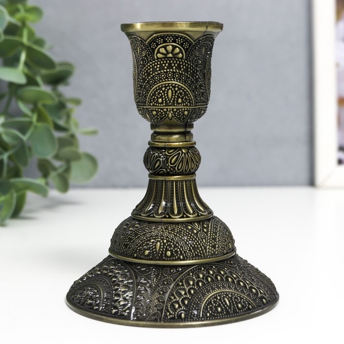 Подсвечник металл на 1 свечу "Раджа" бронза 10х8х8 см