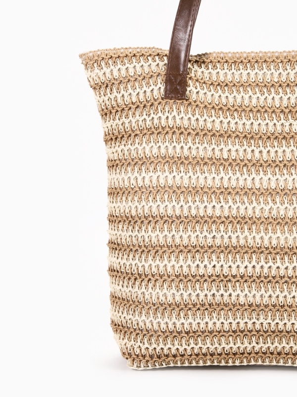 Сумка пляжная Полосы, 45*12*38, отд на молнии, подкладка, беж/коричневый