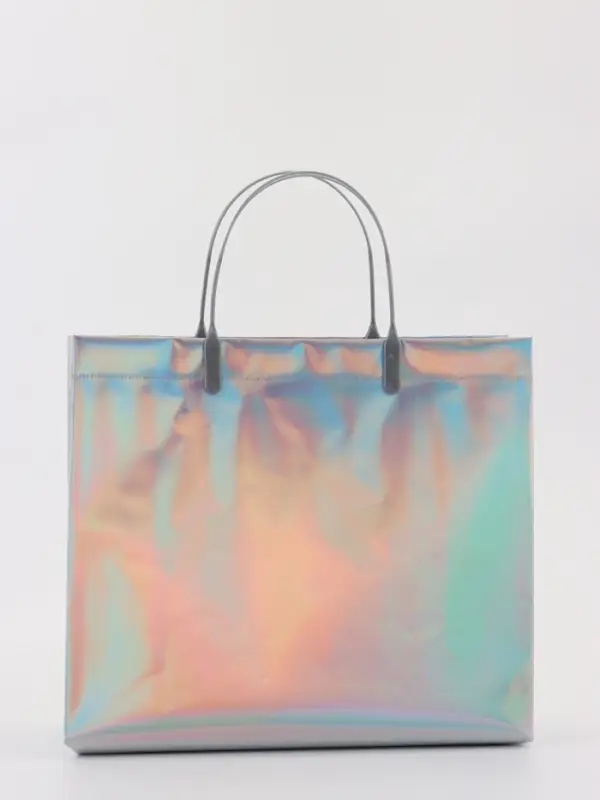 Пакет подарочный ПВХ, голография, серебро, пластиковая ручка, 26&times;22.5&times;10 см