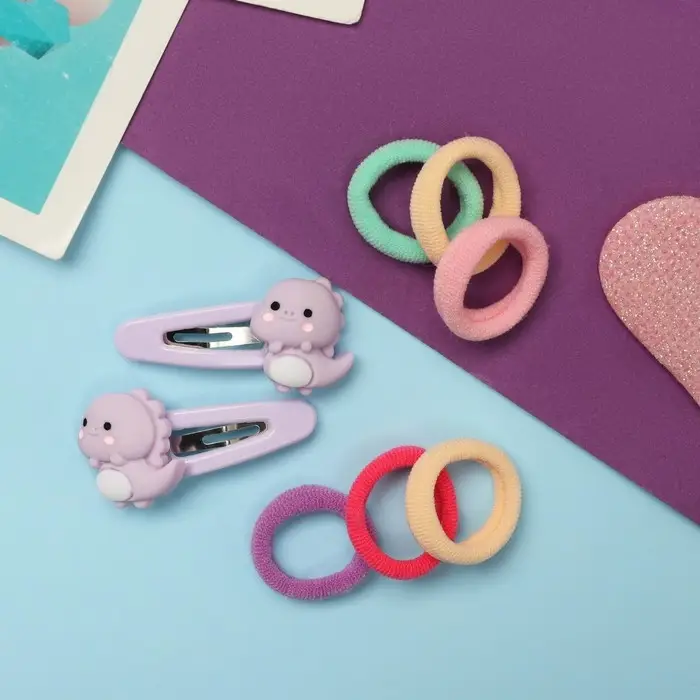 Набор для волос "Карамель" (10 резинок 1,5 см, 2 невидимки 3,5 см) дракончики, сиреневый