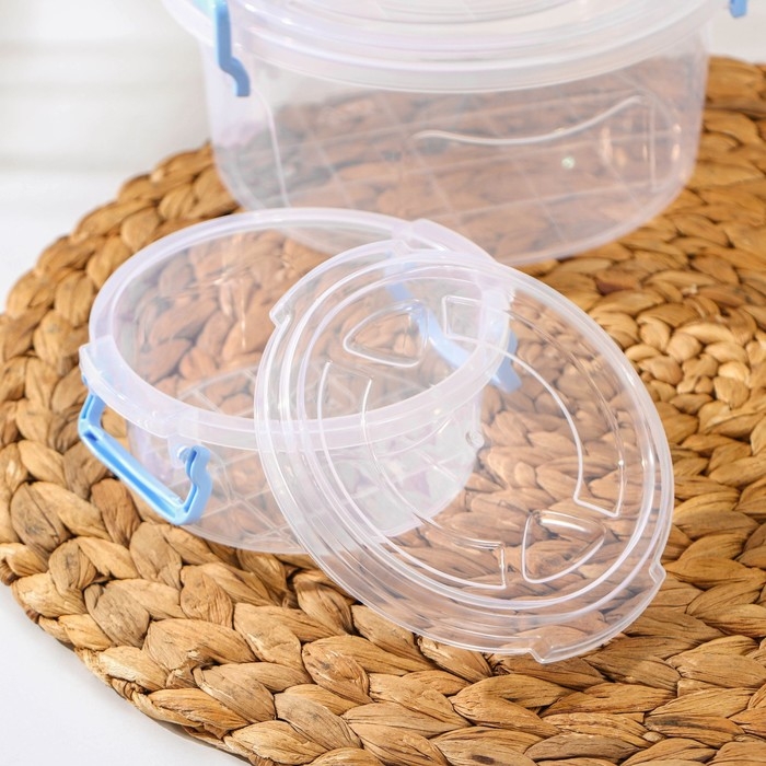 Набор контейнеров пищевых RICCO, 3 шт: 300 мл, 600 мл, 1,2 л, круглые, прозраячные, ручки голубые