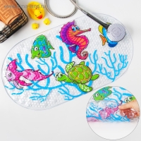 Коврик противоскользящий в ванну на присосках Доляна &laquo;Морские жители&raquo;, 36&times;68 см