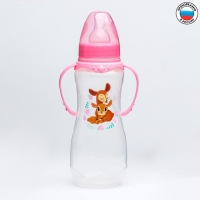 Бутылочка для кормления &laquo;Оленята: мамы и малыши&raquo;, классическое горло, 250 мл., от 0 мес., приталенная, с ручками