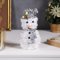 Светодиодная фигура из мишуры &laquo;Снеговик в серебристом&raquo; 16 &times; 9 см, 10 LED, батарейки AG10х3 (в комплекте), свечение тёплое белое