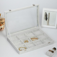 Подставка для украшений &laquo;Шкатулка&raquo; 12 ячеек, 35&times;24&times;4,5, стеклянная крышка, цвет серый