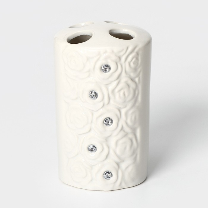 Набор аксессуаров для ванной комнаты Доляна &laquo;Барельеф&raquo;, 4 предмета (дозатор 280 мл, мыльница, 2 стакана), цвет бежевый