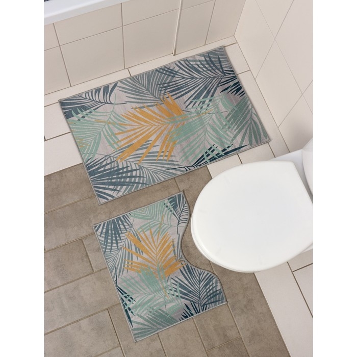 Коврики для ванной и туалета Доляна &laquo;Тропики&raquo;, 2 шт: 50&times;80 см, 40&times;50 см
