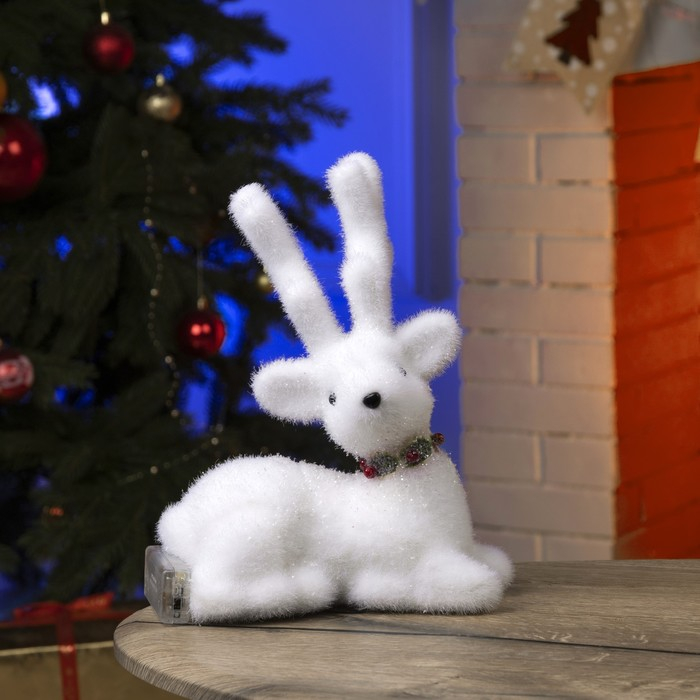 Светодиодная фигура &laquo;Олень&raquo; 20 &times; 25 &times; 12 см, флок, батарейки ААх2 (не в комплекте), свечение тёплое белое