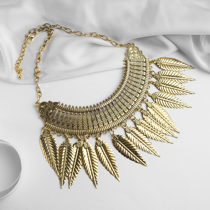 Колье &laquo;Ажурные перья&raquo;, цвет чернёное золото, 42 см