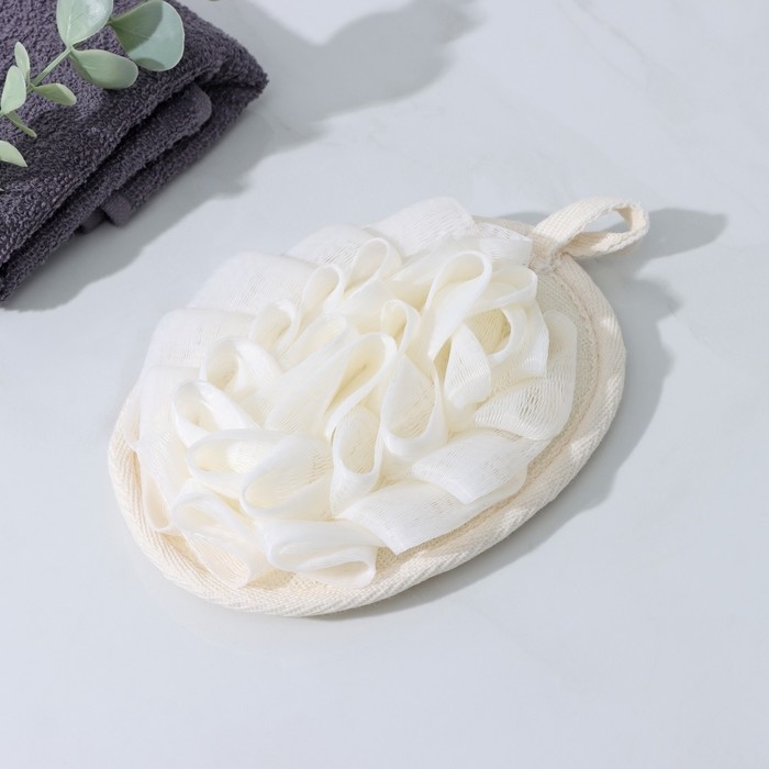 Мочалка для тела массажная со скрабером Доляна &laquo;Афродита&raquo;, 11&times;16 см, цвет бежевый