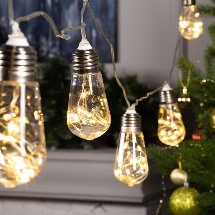 Гирлянда &laquo;Нить&raquo; 3 м с насадками &laquo;Лампа&raquo;, IP20, прозрачная нить, 80 LED, свечение тёплое белое, 8 режимов, 220 В