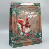 Пакет подарочный новогодний крафтовый вертикальный &laquo;С Новым годом&raquo;, L 31 х 40 х 11.5 см, Новый год
