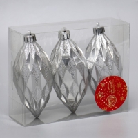 Ёлочная игрушка "Сосулька-рубик" (набор 3 шт) 10 см, серебро