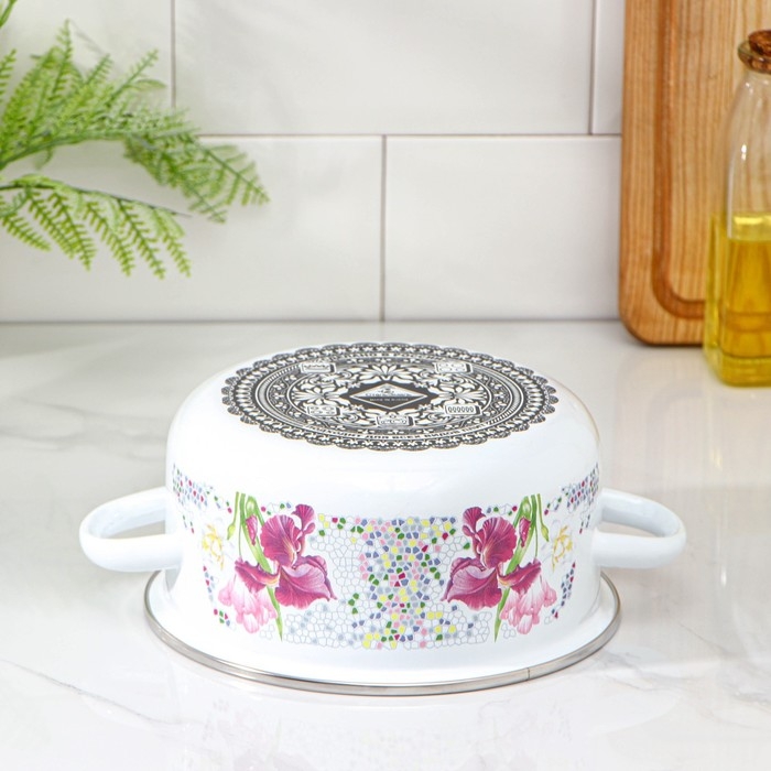 Кастрюля эмалированная &laquo;Мозаика&raquo;, 2 л, индукция, цвет белый