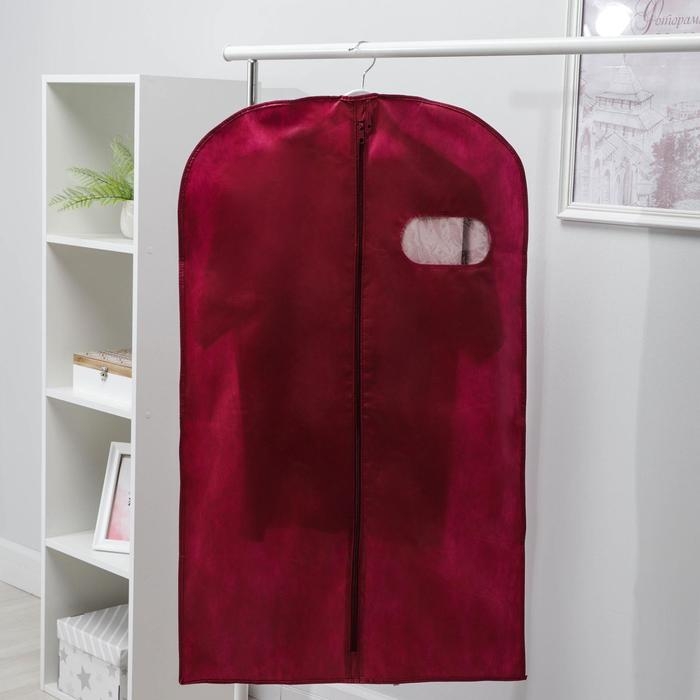 Чехол для одежды с окном, 60&times;100 см, спанбонд, цвет бордо