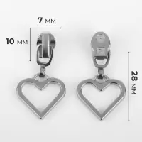 Бегунок для молнии &laquo;Спираль&raquo;, №3, &laquo;Сердце&raquo;, 10 шт., цвет никель