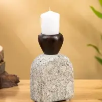 Подсвечник "Каменный факел" камень, дерево 8х5х15 см