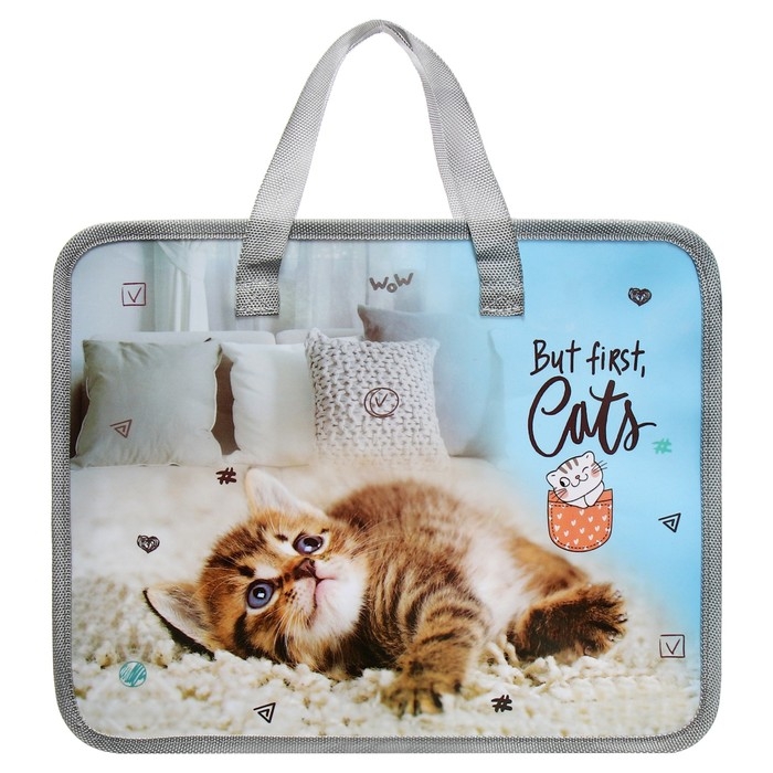 Папка с ручками пластиковая А4 Calligrata "Котёнок", 32,2х25,6х7 см,