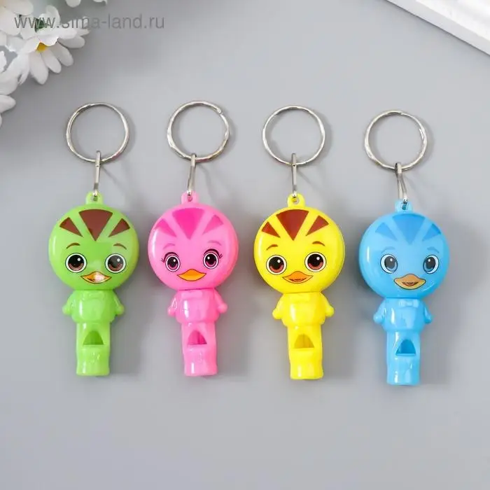 Фонарик брелок для ключей на кольце &laquo;Утёнок&raquo;, свисток, мигает 6&times;3.2&times;1.3 см, МИКС