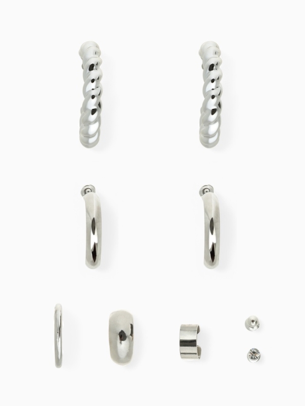 Набор серьги и каффы 9 шт. &laquo;Кольца&raquo; переплетение, цвет серебро