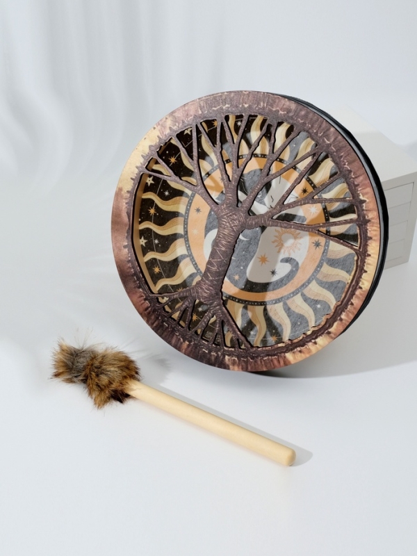 Шаманский бубен "Коты Таро" с колотушкой 5х25х25 см