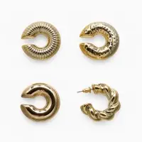 Набор серьга и каффы "Бублики" набор 3 шт, цвет золото