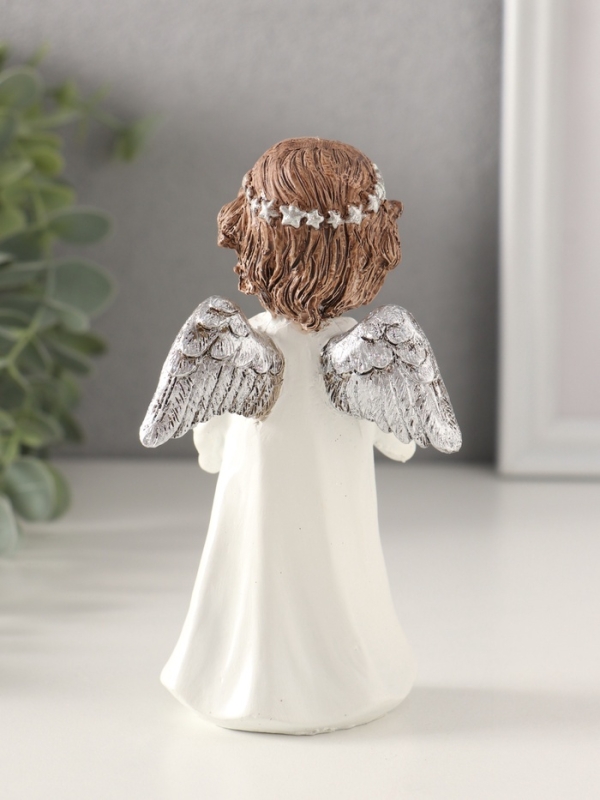 Сувенир полистоун "Ангелочек в платье со звёздами, с голубем 7х5х13 см
