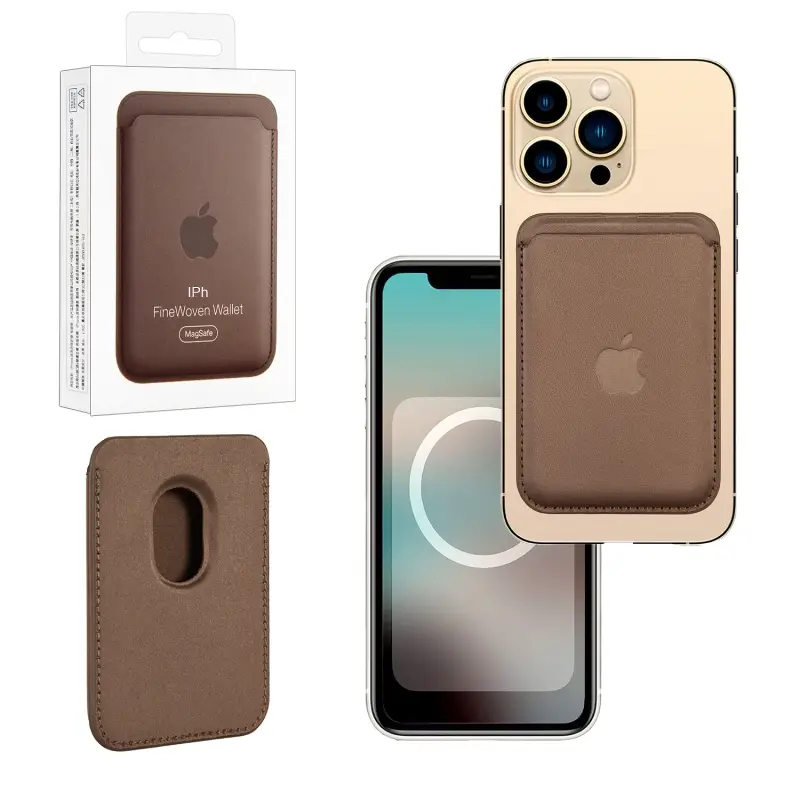 Чехол FineWoven Wallet Taupe iPh 12 - 16 Pro Max (Анимация NFC Clear) с лого