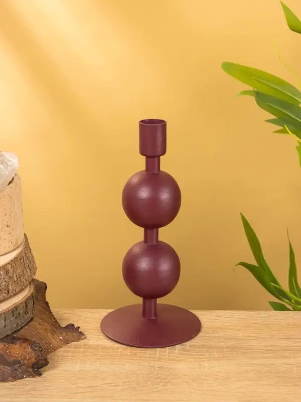 Подсвечник на 1 свечу текстурный "Баклажановый" с 2 сферами 8,5х8,5х18 см