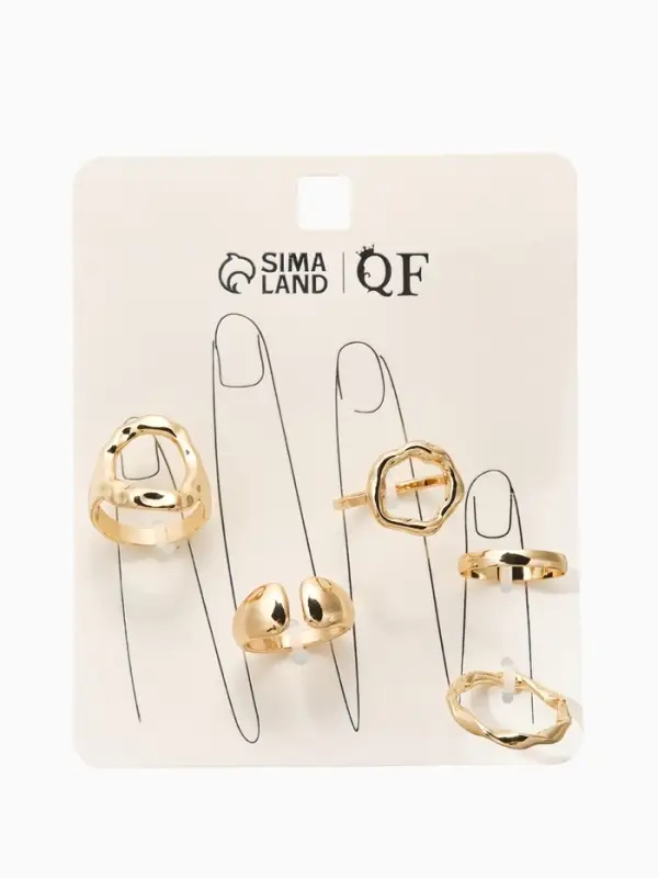 Набор колец 5 шт "Новый стиль" мятый, размер МИКС, цвет золото