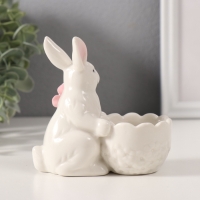 Сувенир керамика подставка "Белый кролик с цветочком" 5,6х10,5х10 см
