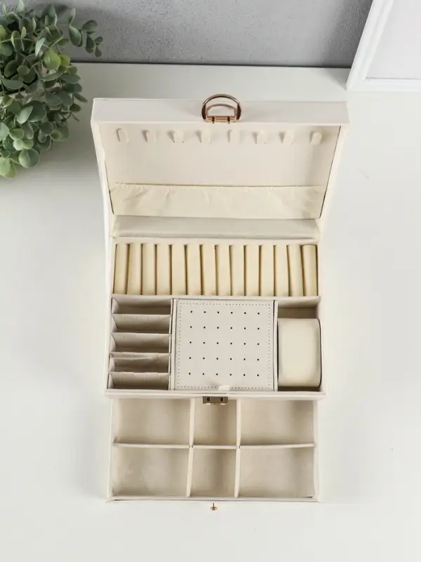 Шкатулка для украшений "Стёганная" 2 яруса, цвет белый, 17,5х23,5х10,5 см