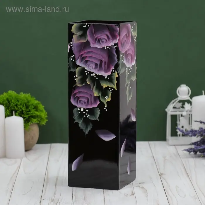 Ваза &laquo;Розовые цветы&raquo;, 30&times;11 см, стекло