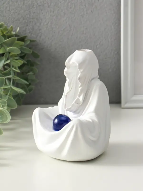 Подставка для благовоний стелющийся дым, световой "Провидец" белый, конусы 10 шт 9х9,5х14 см   10915