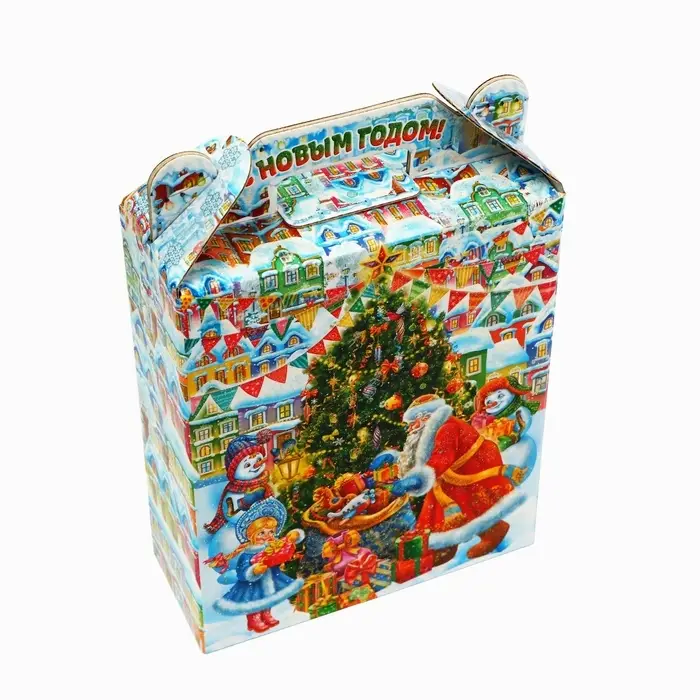 Подарочная коробка новогодняя Подарок "Волшебный город" 16,8 х 7 х 25 см. Новый год