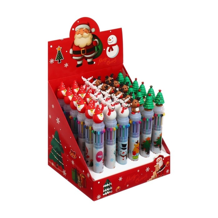 Новый год. Ручка шариковая автоматическая Calligrata, 10 цветов, МИКС