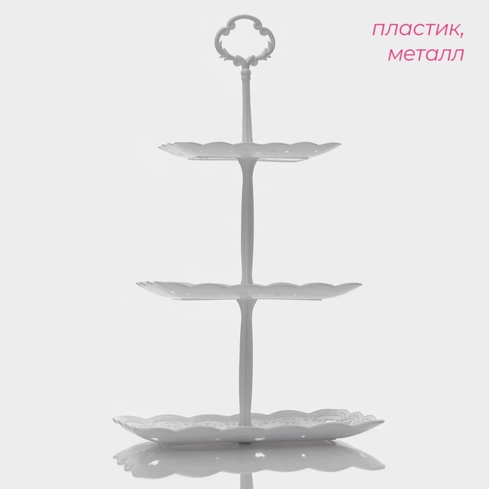 Блюдо 3 яруса Доляна &laquo;Вивьен&raquo;, 3 яруса, 15,5&times;11 см, 19,2&times;13,8 см, 22,7&times;16,4 см, цвет белый