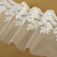 Кружево на сетке, 150 мм &times; 9 &plusmn; 0,5 м, цвет белый